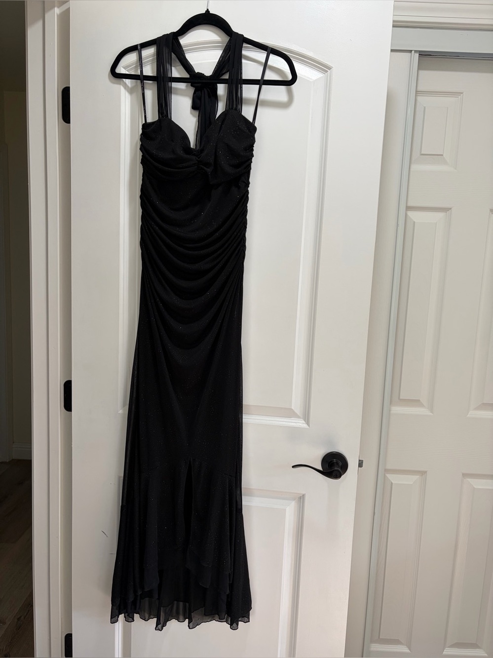 My Michelle Vintage 90s Black Ruched Halter Prom Gown Size M